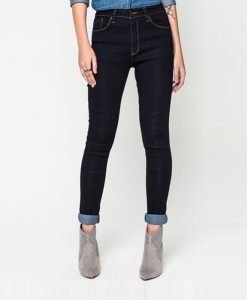 กางเกงยีนส์ Duochrome-stitch Solid High-waisted Skinny