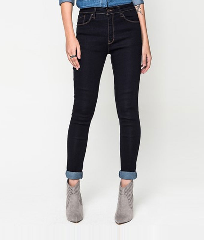 กางเกงยีนส์ Duochrome-stitch Solid High-waisted Skinny