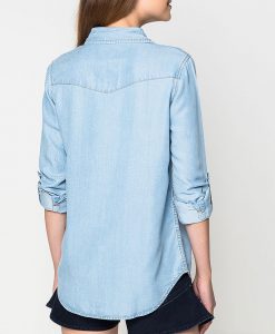 เสื้อเชิ้ตแขนยาว Snap-button Light-washed Denim