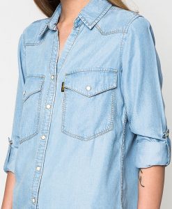 เสื้อเชิ้ตแขนยาว Snap-button Light-washed Denim