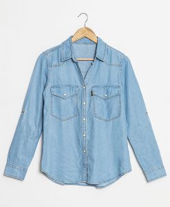 เสื้อเชิ้ตแขนยาว Snap-button Light-washed Denim